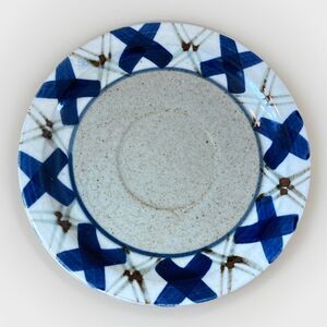 Otagiri Saucer, Small Plate Japan Hand Crafted Blue Brown Cross Mid Century
